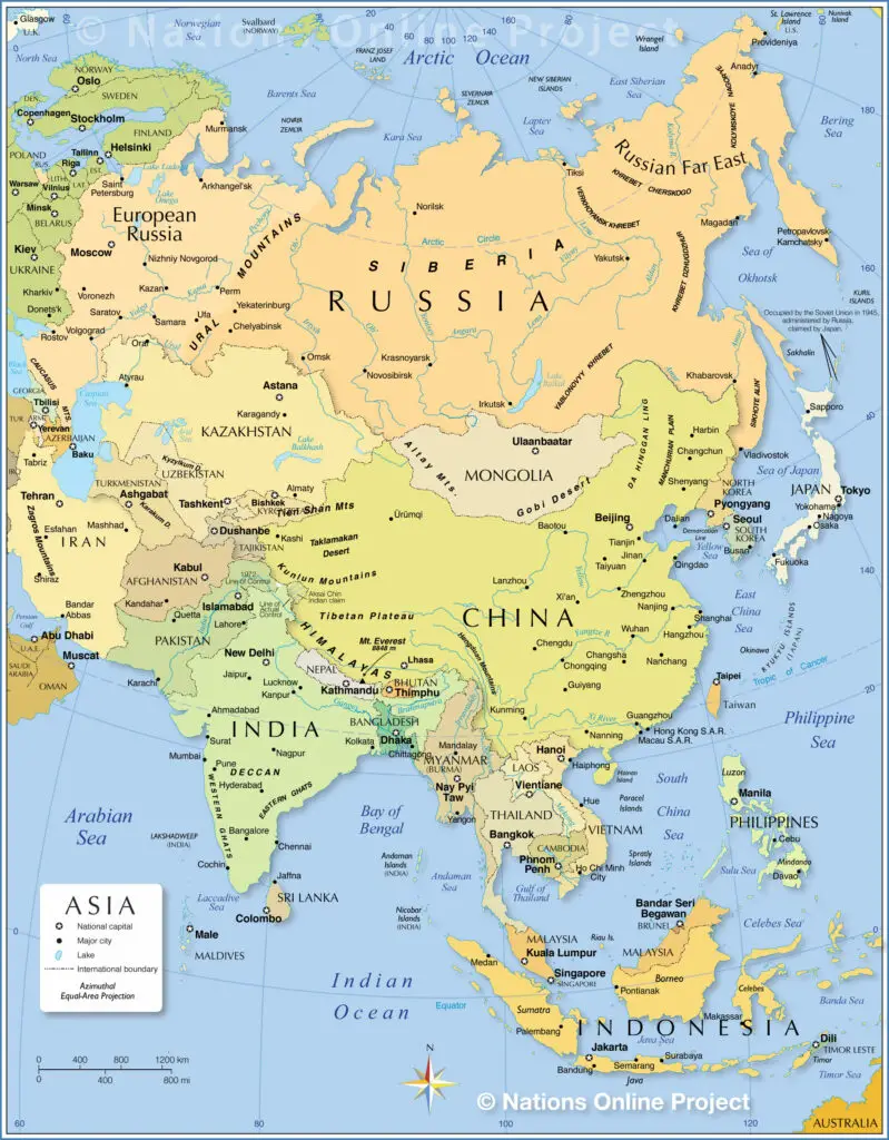 आशिया खंडातील देश नकाशा 